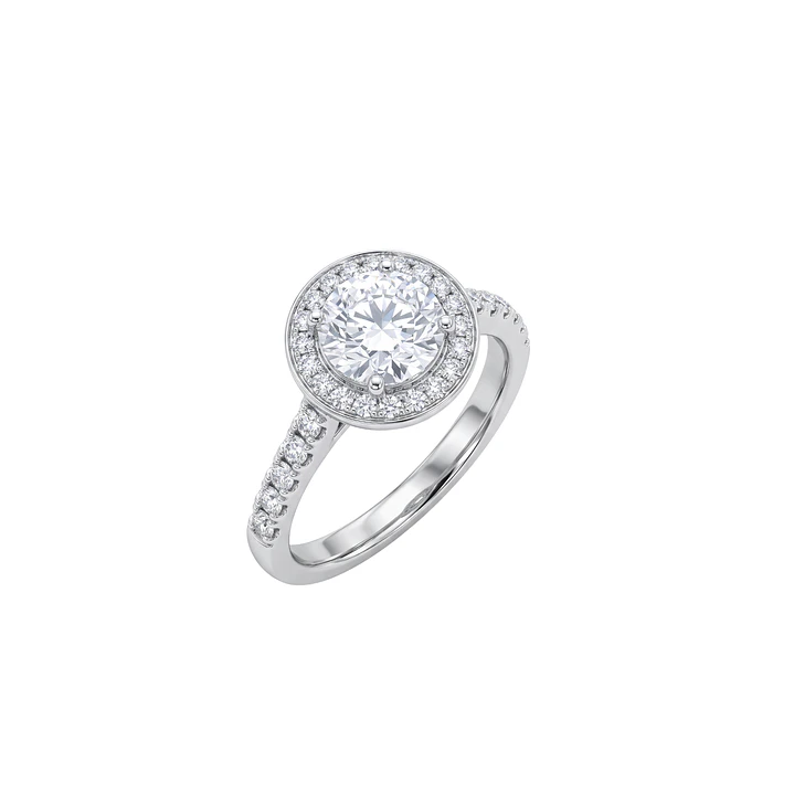 Anillo Compromiso Platino 750 Personalizado Diamante Halo 1 Quilate Medio Riel 46 Puntos 1