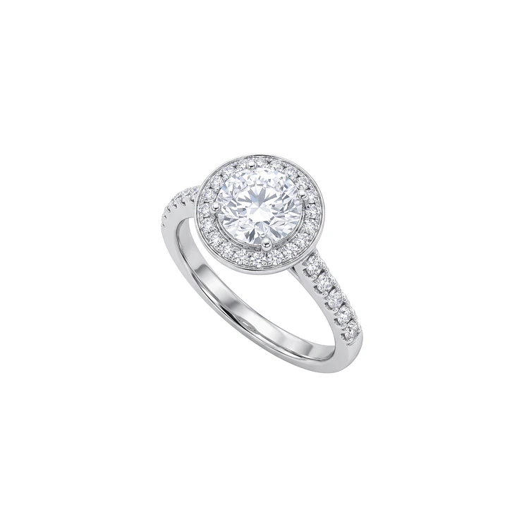 Anillo Compromiso Platino 750 Personalizado Diamante Halo 1 Quilate Medio Riel 46 Puntos 2