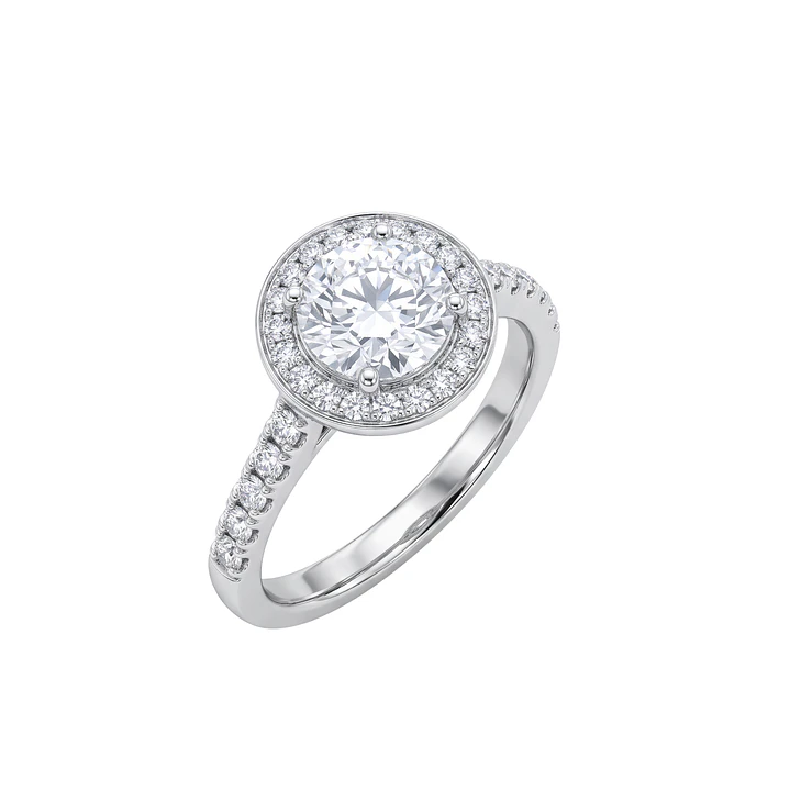 Anillo Compromiso Platino 750 Personalizado Diamante Halo 1 Quilate Medio Riel 46 Puntos 3