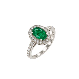 Anillo Compromiso Oro Blanco 18kt Broche Diamantes 83 Puntos Esmeralda Central 1,78 Quilates