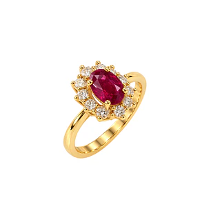Anillo Compromiso Oro Amarillo 18kt Diamante 35 Puntos Rubi Central 1,04 Quilates