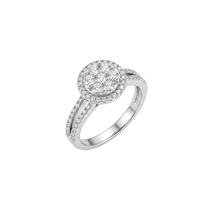 Anillo Compromiso Oro Blanco 18kt Diamante Halo Doble Medio Cintillo 83 Puntos