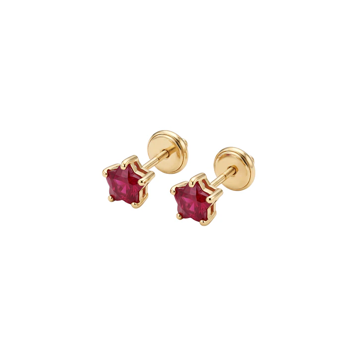 Aros de Oro Amarillo 18kt Rubi Estrella Tope 1