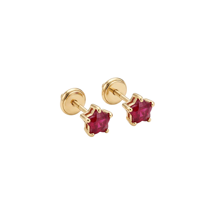 Aros de Oro Amarillo 18kt Rubi Estrella Tope 2