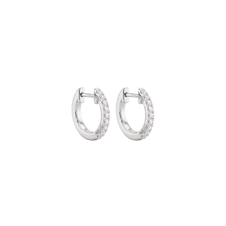 Aros Oro Blanco 18kt Diamantes 8Pts Argollas Pequeñas 2