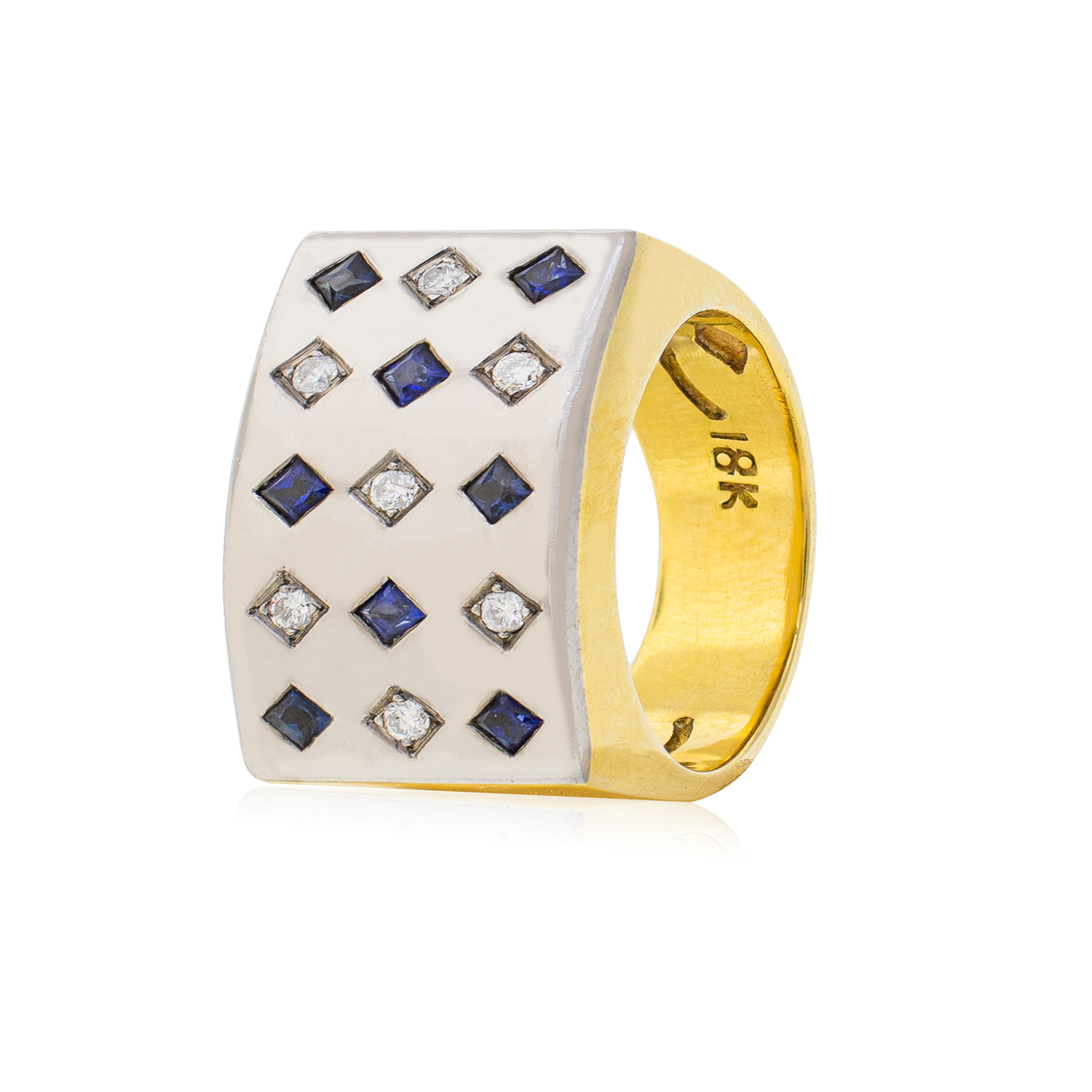 Anillo Oro Amarillo 18kt Modelo Prinsa 7 Diamantes 2pts 8 Zafiros 2pts 1