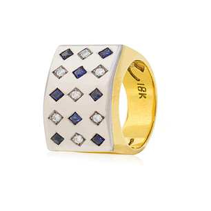 Anillo Oro Amarillo 18kt Modelo Prinsa 7 Diamantes 2pts 8 Zafiros 2pts