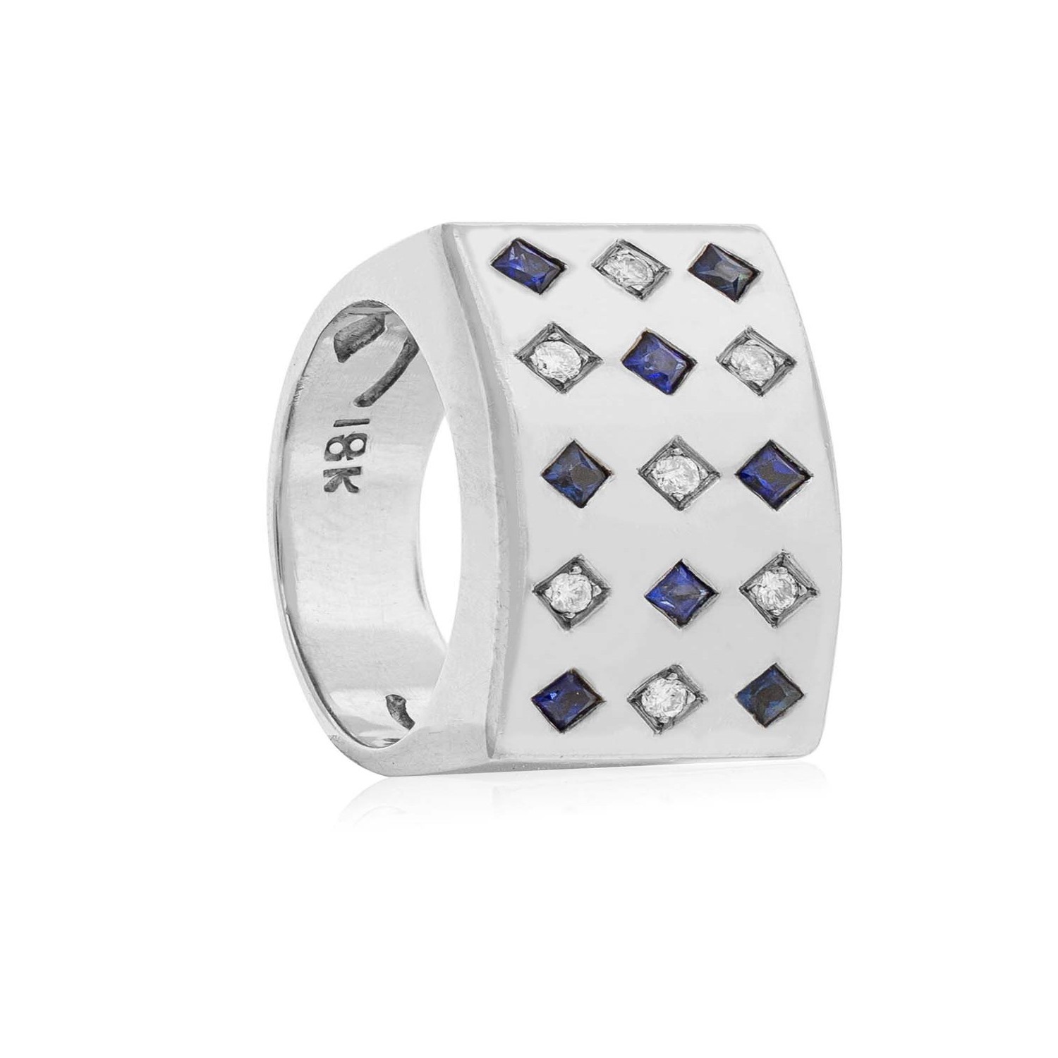 Anillo Oro Blanco 18kt Modelo Prinsa 7 Diamantes 2pts y 8 Zafiros 2pts 2