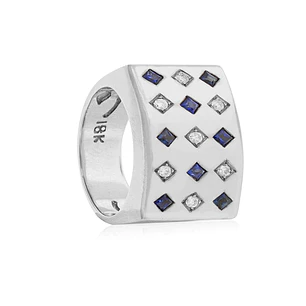 Anillo Oro Blanco 18kt Modelo Prinsa 7 Diamantes 2pts y 8 Zafiros 2pts