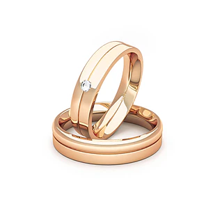 Par Argollas Matrimonio de Oro Miel 18kt Mia 4,0mm Diamante 3Pts