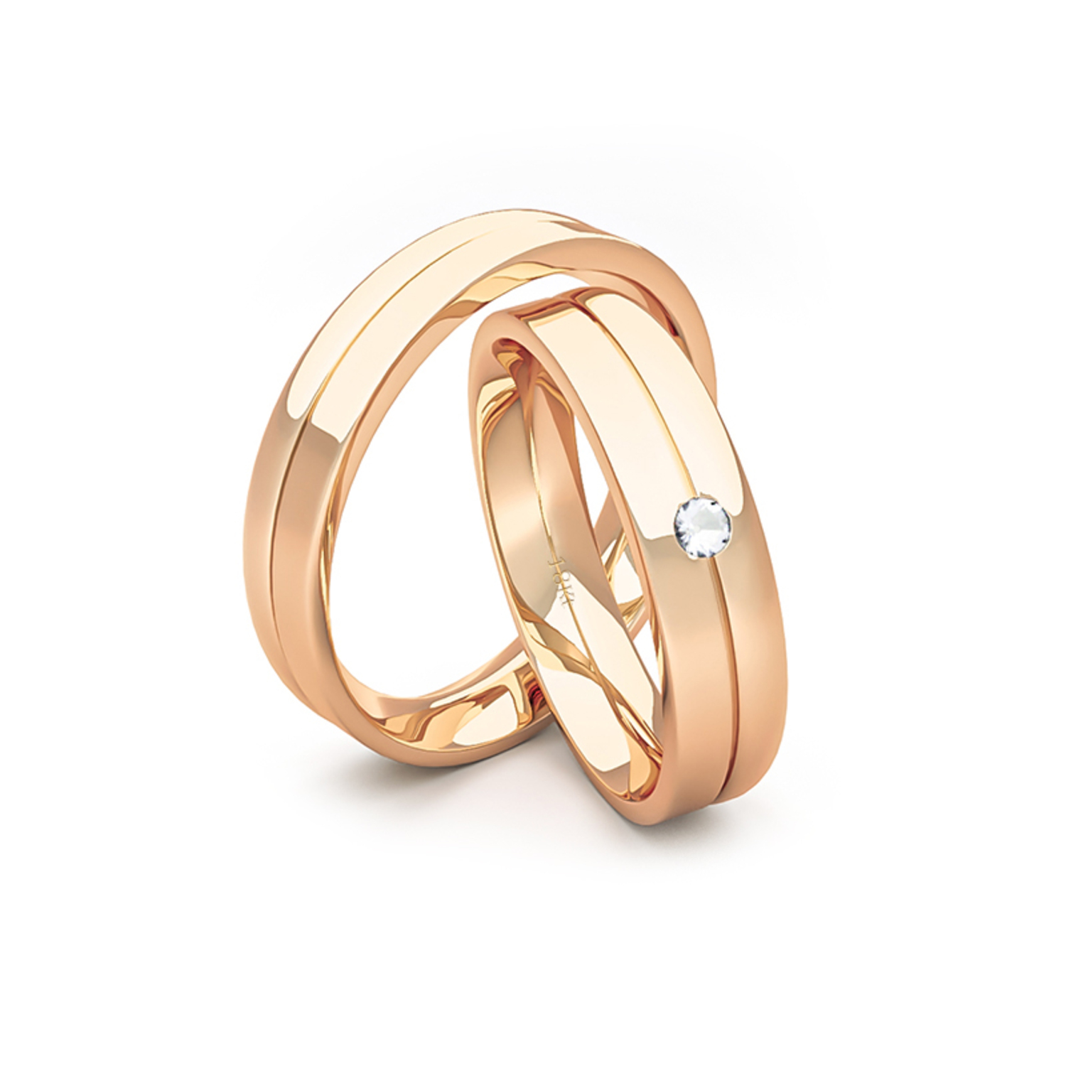 Par Argollas Matrimonio de Oro Miel 18kt Mia 4,0mm Diamante 3Pts 3
