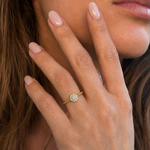 Anillo Oro Amarillo 14kt Trenzado Roseta Circonita