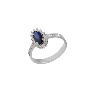 Anillo Compromiso Oro Blanco 18kt Diamantes 19 Pts y 48Pts Zafiro
