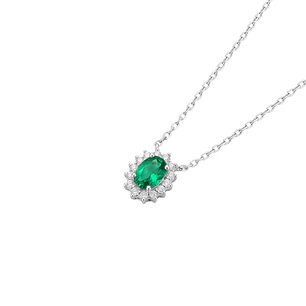 Collar Plata Esterlina 925 Esmeralda Circón Botón