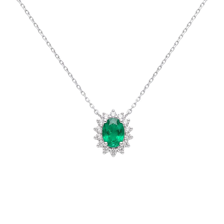 Collar Plata Esterlina 925 Esmeralda Circón Botón 2