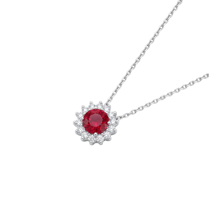 Collar Plata Esterlina 925 Rubí Óval Circón 1