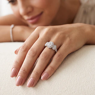Anillo Compromiso Trio Diamantes 73 Puntos Brillantes