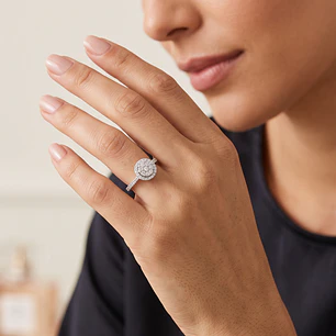 Anillo Compromiso Oro Blanco 18kt Flor Real Diamantes 79 Puntos