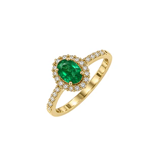 Anillo Compromiso Oro Amarillo 18kt Diamante Medio Cintillo 28 Puntos Esmeralda Radiante 66 Puntos
