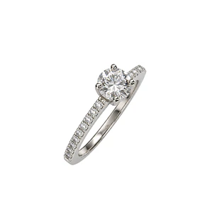 Anillo Compromiso Oro Blanco 18kt Diamante Semi Riel 35 Puntos Solitario Central 22 Puntos