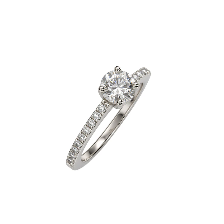 Anillo Compromiso Oro Blanco 18kt Diamante Semi Riel 35 Puntos Solitario Central 22 Puntos 1