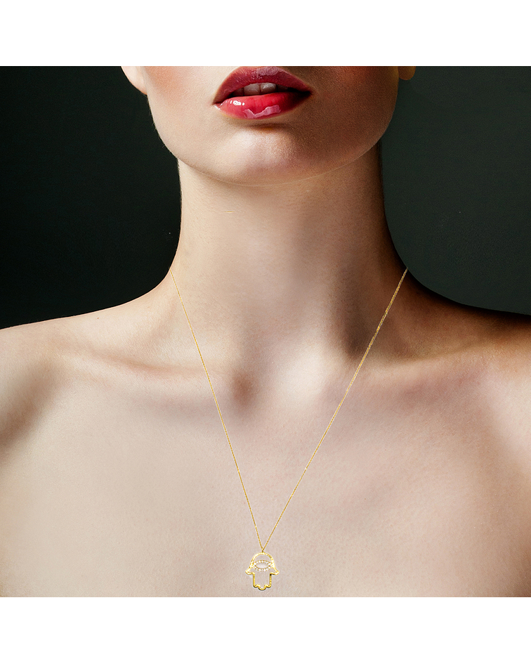 Collar de Diamante Oro 18 Kts. Modelo Mano de Fátima