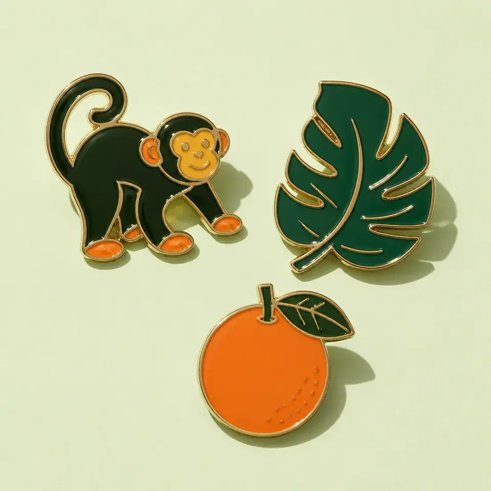 Pins Macaco & Folhas — conjunto de 3 1