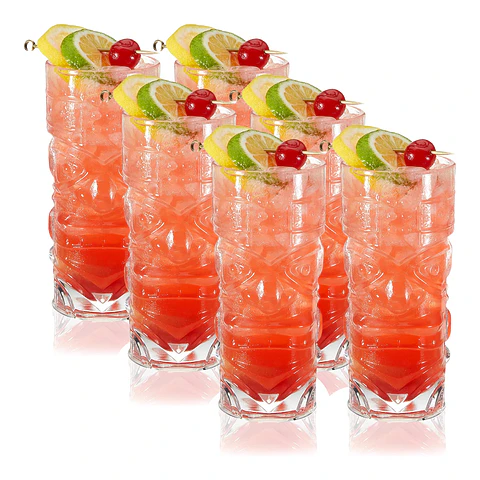 set de 6 vaso tiki kane vidrio templado 420ml