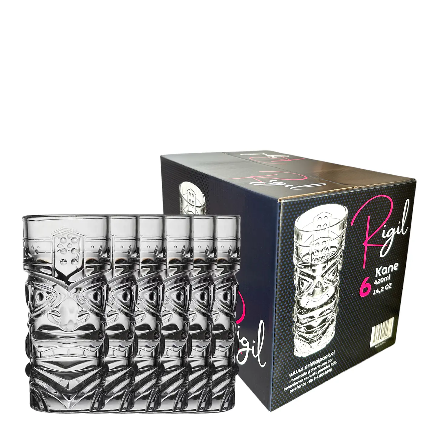set de 6 vaso tiki kane vidrio templado 420ml 5