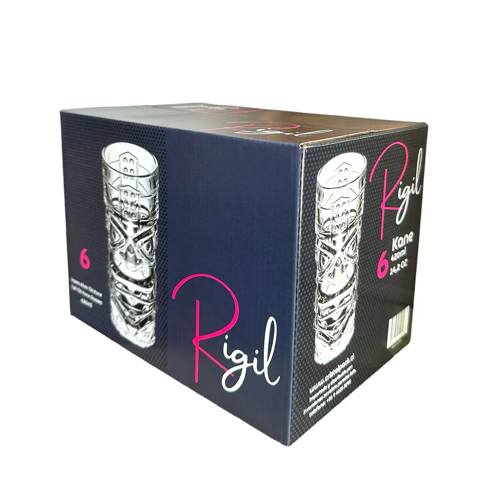 set de 6 vaso tiki kane vidrio templado 420ml 6