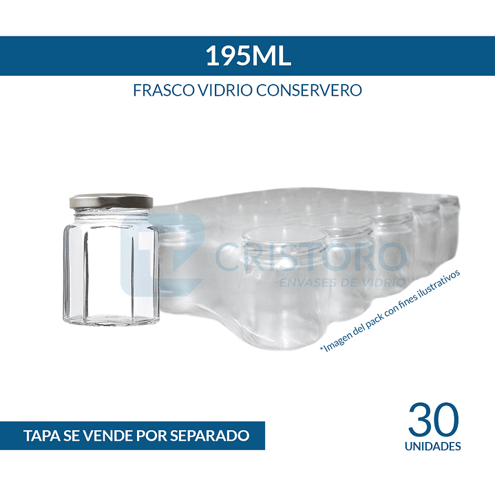 FRASCO CONSERVERO 195ml 6 CARAS B/AXIAL - PACK 30 UND.  1