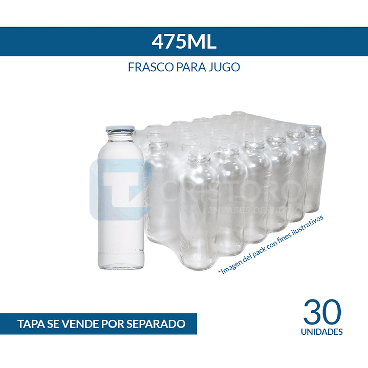 FRASCO DE VIDRIO PARA JUGO 475ml - PACK 30 UND.  1