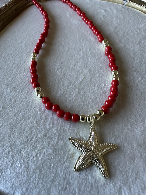 Collar Jade rojo estrella marina 