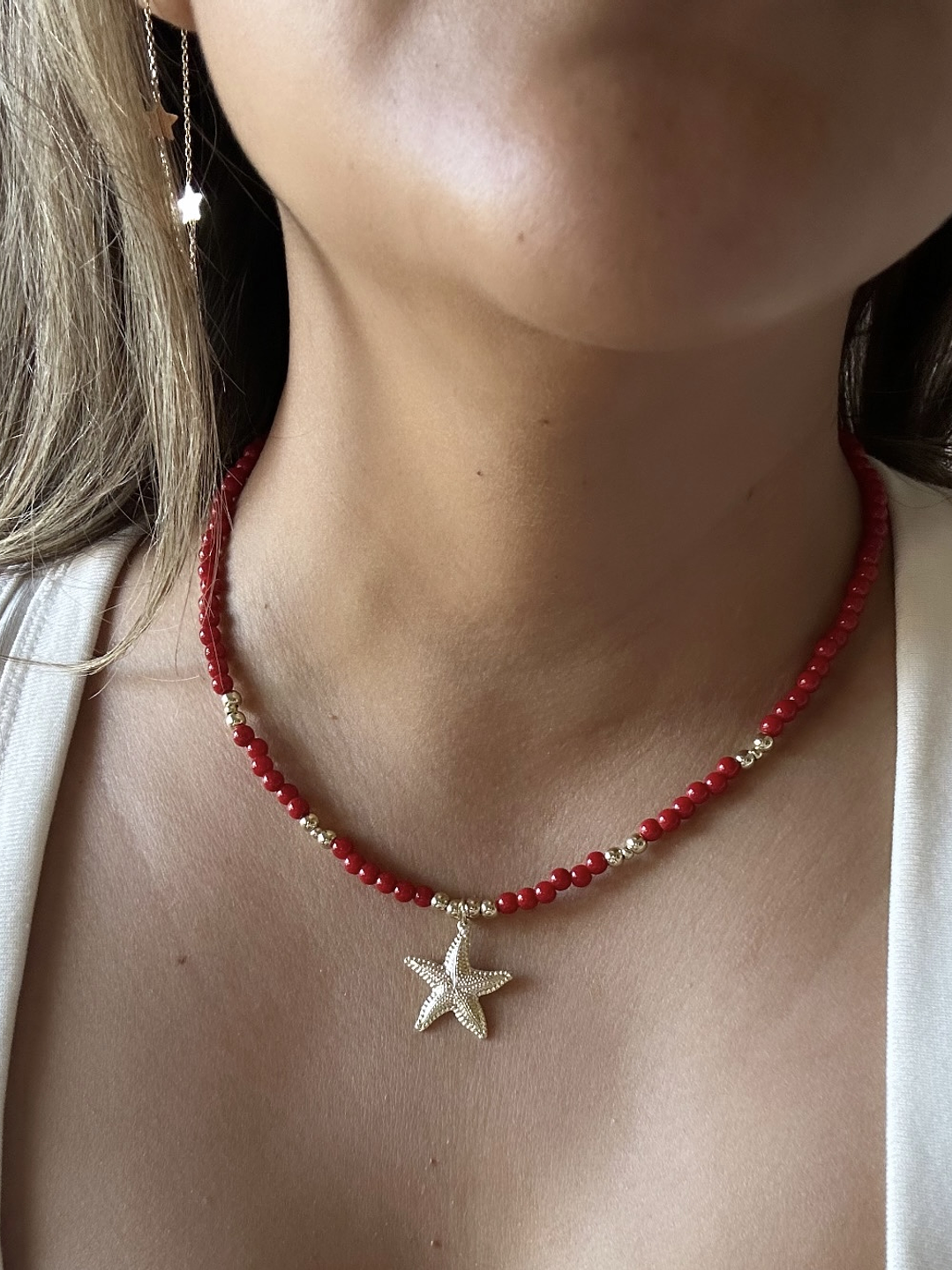 Collar Jade rojo estrella marina  2