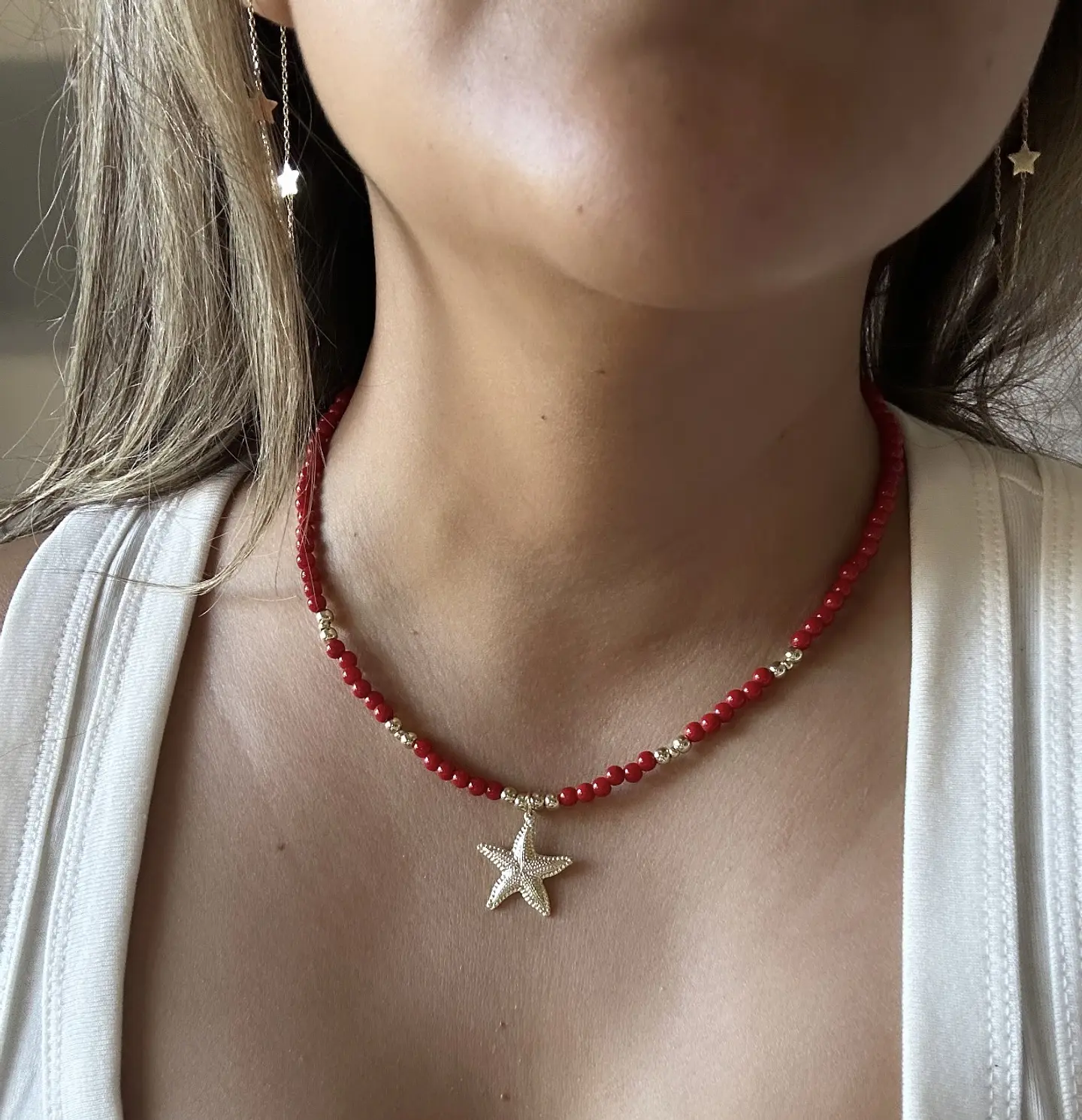 Collar Jade rojo estrella marina  2