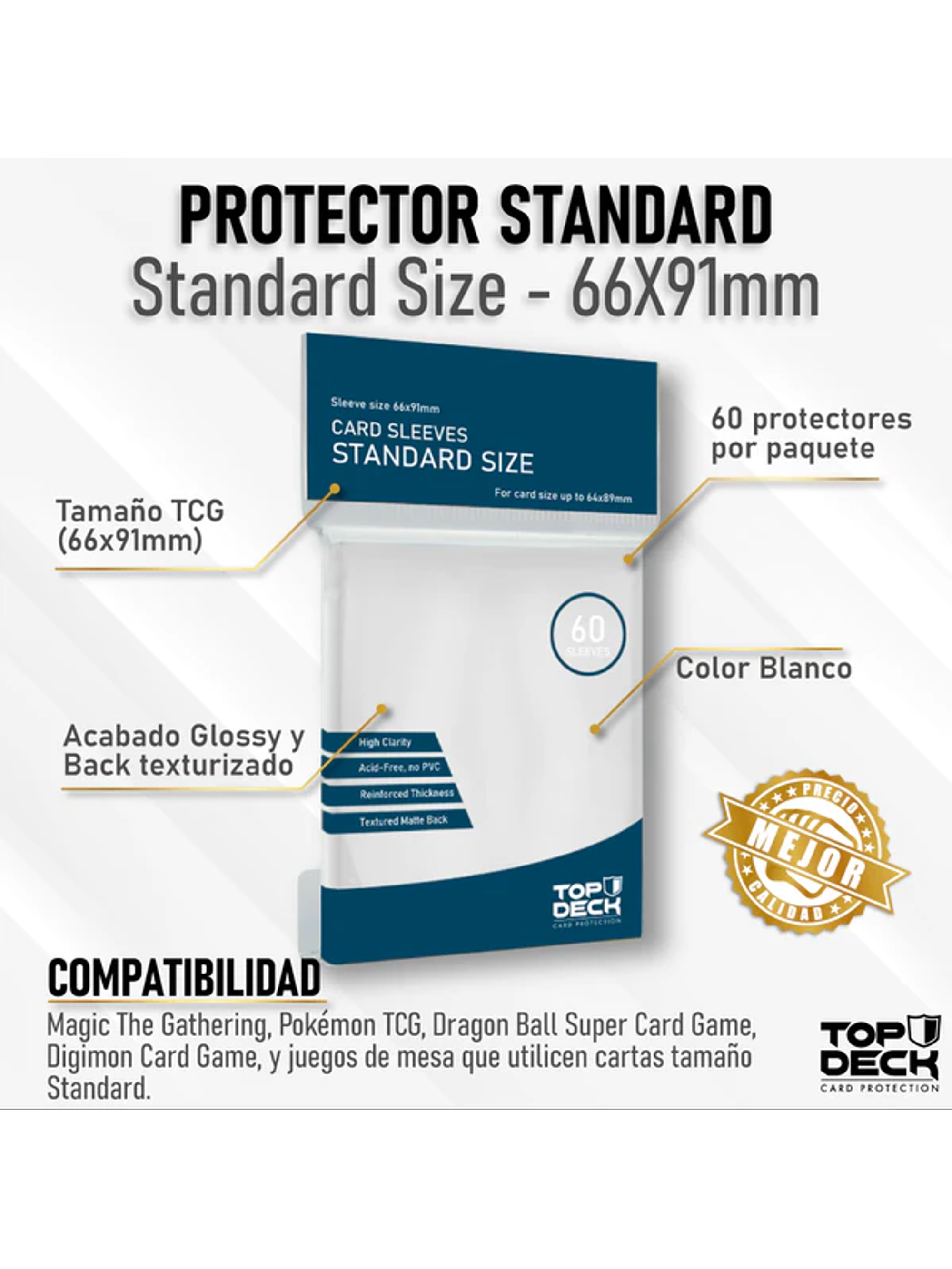 Protectores Esenciales | TOPDECK Standard 62x89mm color Blanco 1