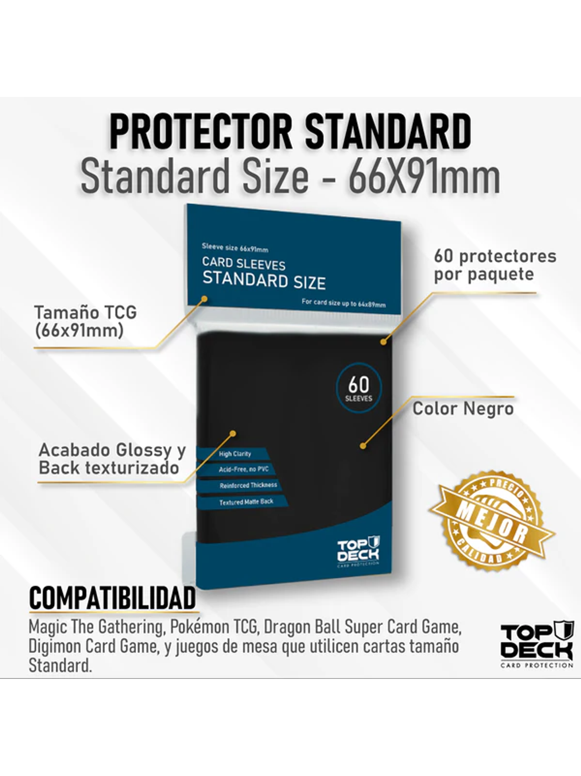Protectores Esenciales | TOPDECK Standard 62x89mm color Negro 1