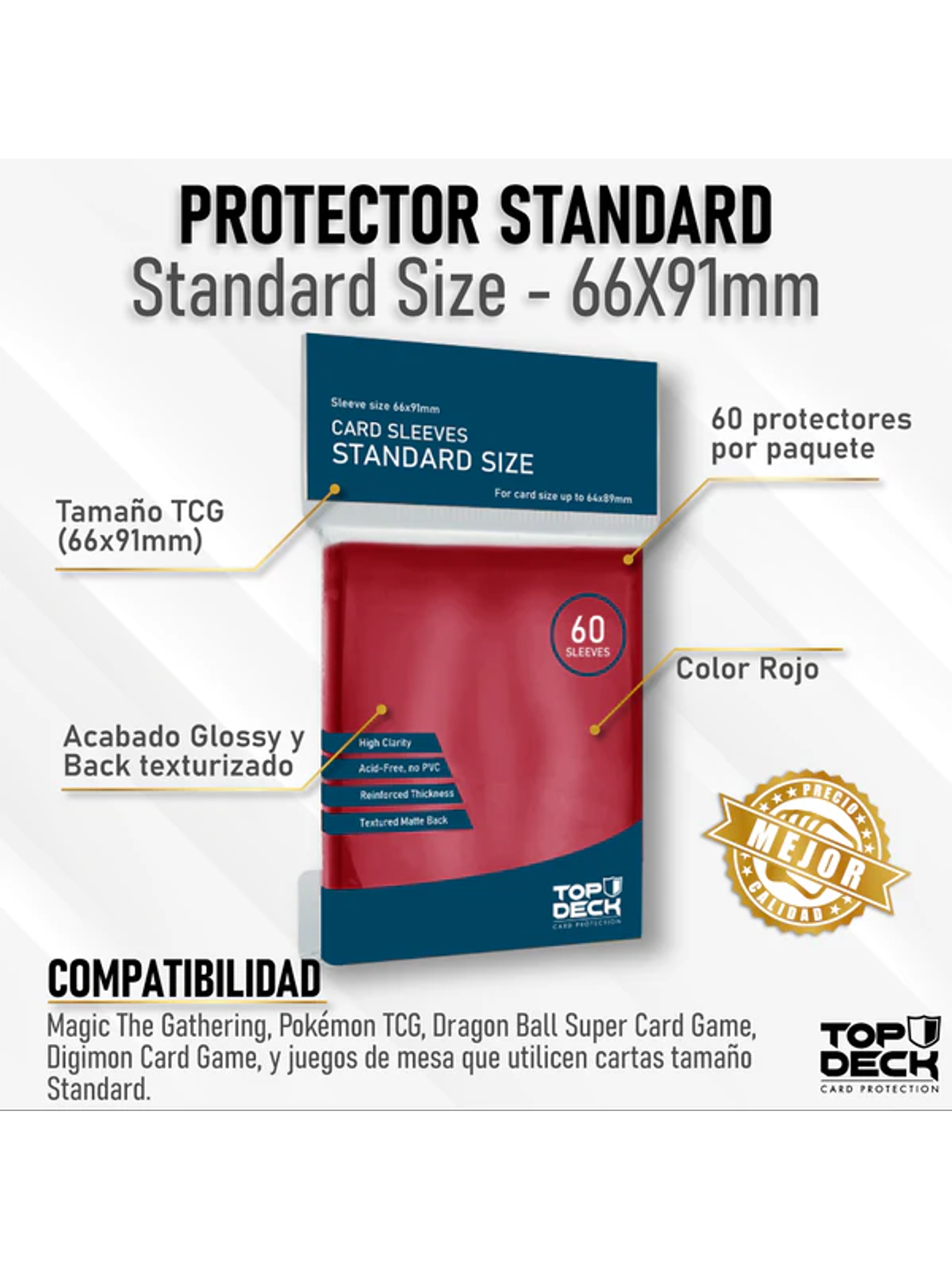 Protectores Esenciales | TOPDECK Standard 62x89mm color Rojo 1