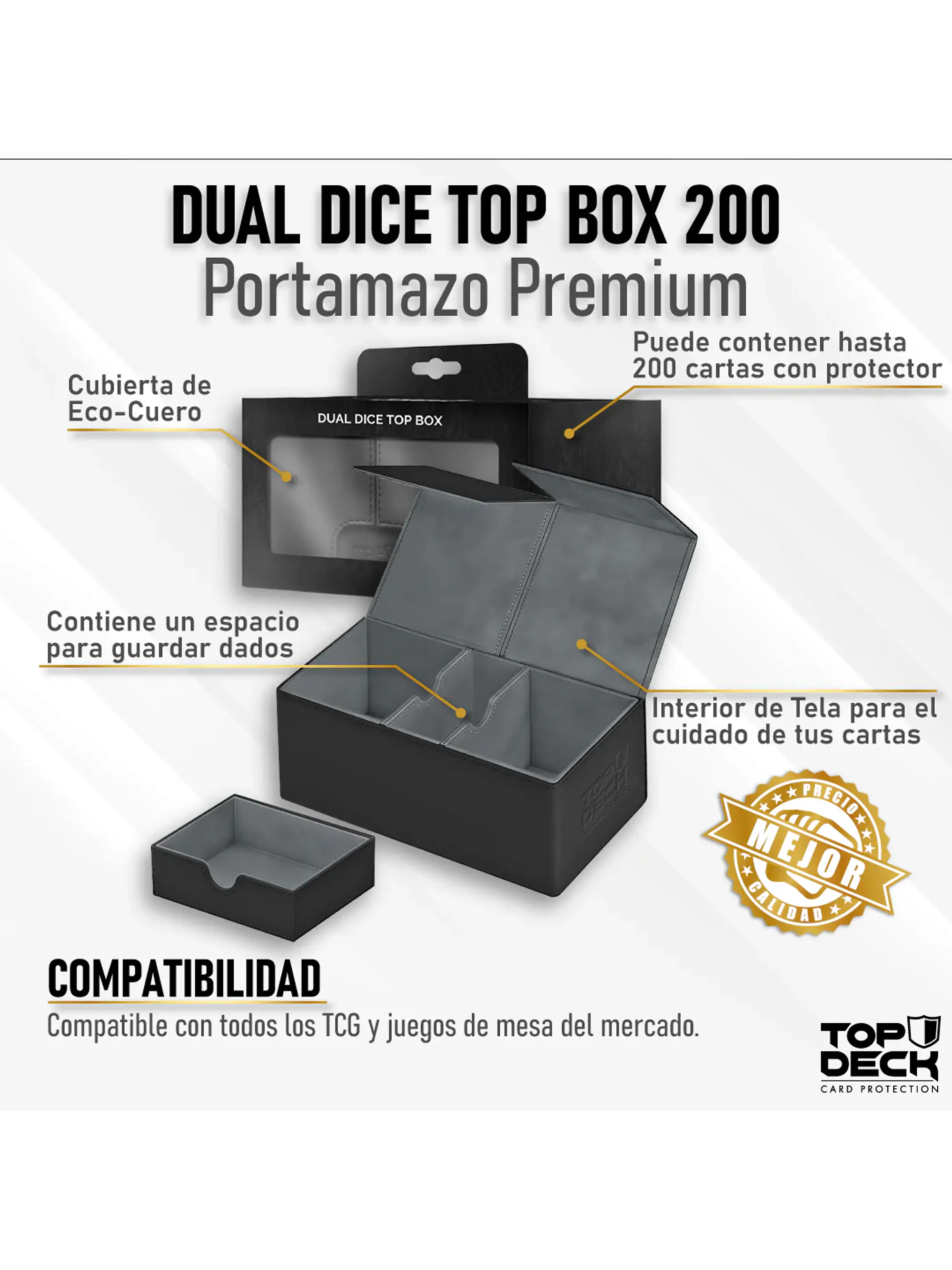 Portamazos Premium Dual Dice 200 - Negro -TOPDECK 