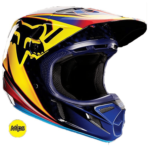 CASCO FOX V4 CARBONO RACE BLUE/YELLOW