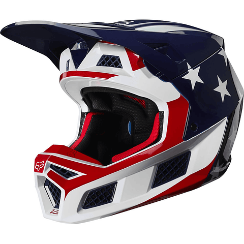 CASCO FOX V3 PREY BLANCO/ROJO/AZUL