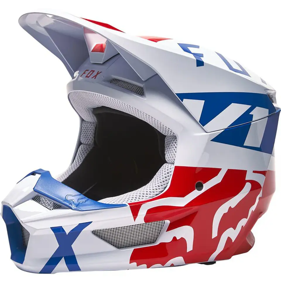 CASCO FOX V1 SKEW BLANCO ROJO 1