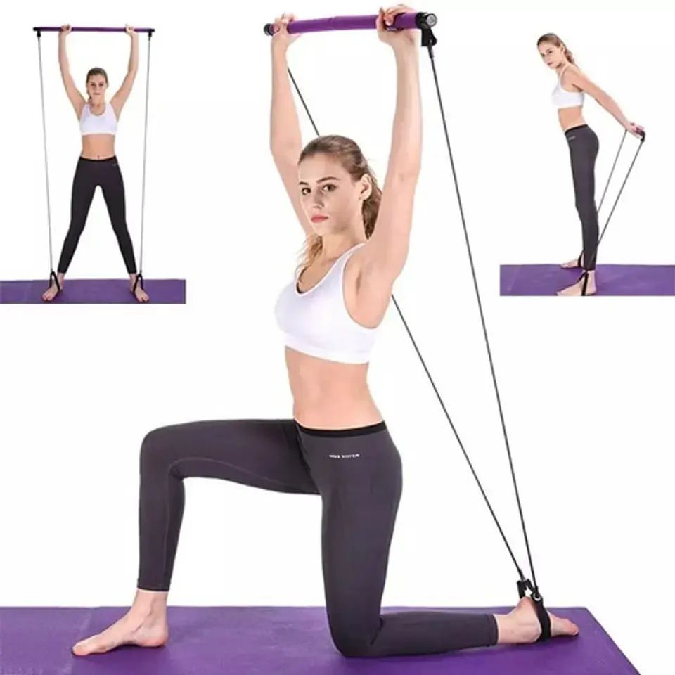 Barra Pilates Con Banda Resistencia Yoga Gimnasio 4