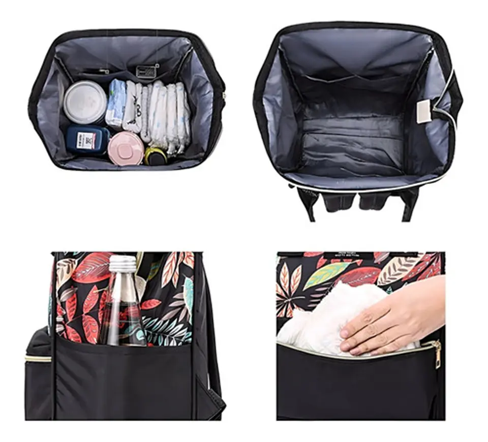 Mochila Maternal Con Bolsillo Delantero Estampado En Hojas 10
