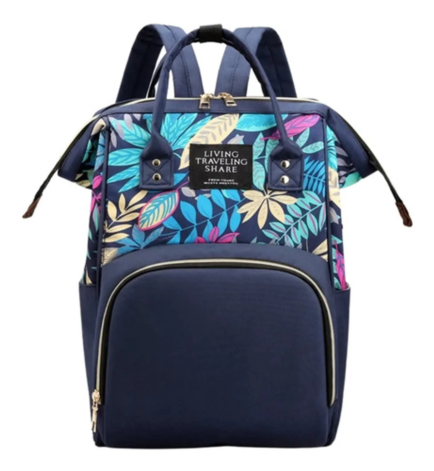Mochila Maternal Con Bolsillo Delantero Estampado En Hojas 13