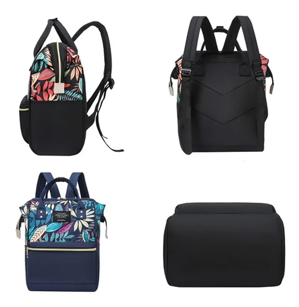 Mochila Maternal Con Bolsillo Delantero Estampado En Hojas 15