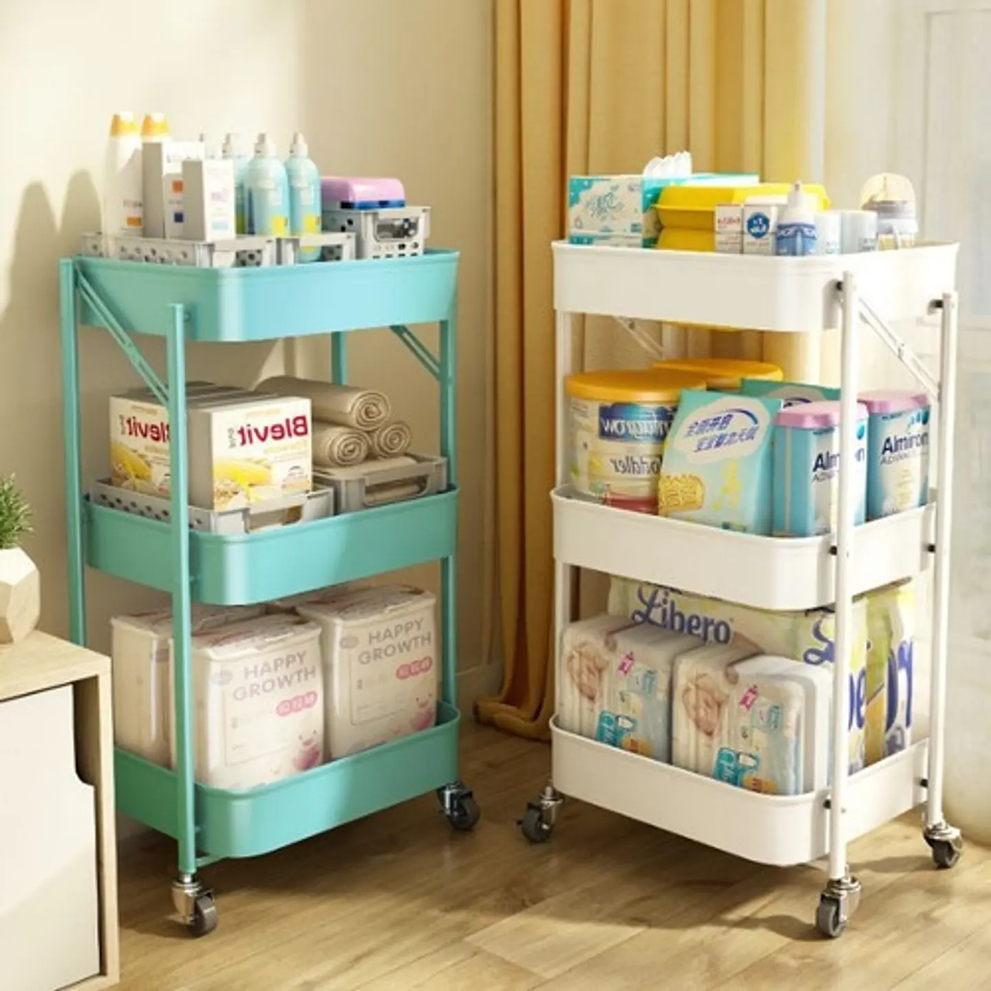 Estante Organizador Plegable Cocina Baño 3 Niveles Y Ruedas 2