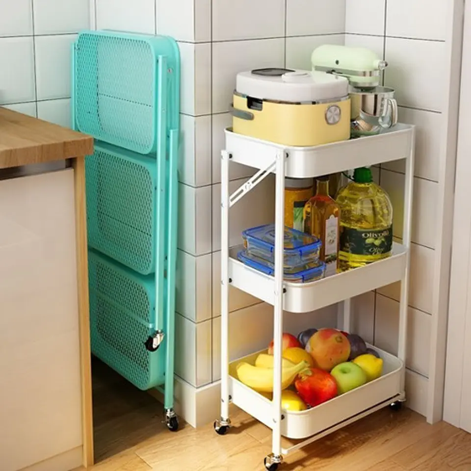 Estante Organizador Plegable Cocina Baño 3 Niveles Y Ruedas 11