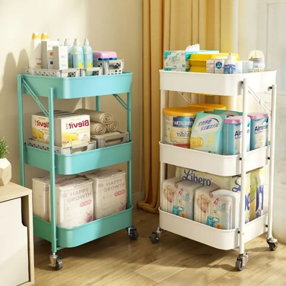 Estante Organizador Plegable Cocina Baño 3 Niveles Y Ruedas 14