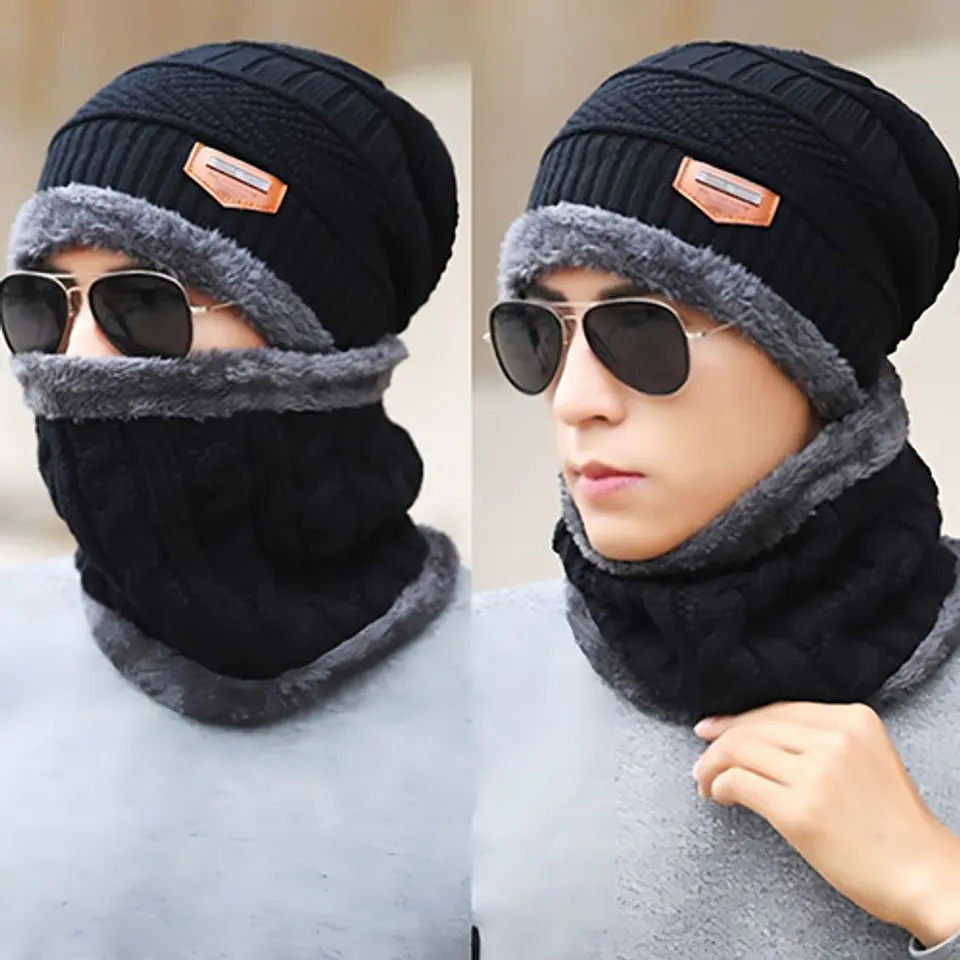 Set Calentador Gorro Mas Bufanda De Cuello Invierno Unisex 4